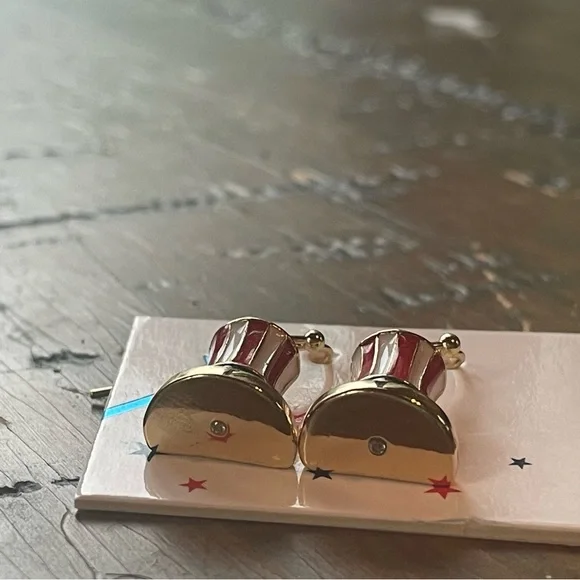 Patriotic Red, White and Blue, Top Hat Earrings - Picture 2 of 3